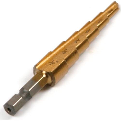 1pc Hss Step Drill Bit Cone Hole Cutter Taper 3/16'' to 1/2'' Titanium Coated Metal Hex Core Drill Bit