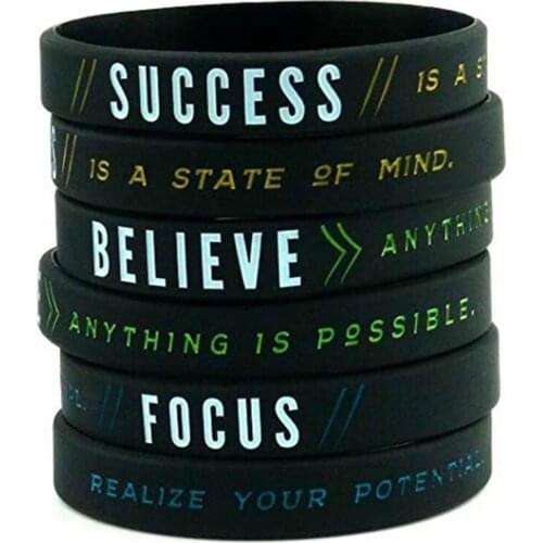 100pcs Inspirational Motivational Success Focus Believe silicone wristband bracelet for life lives stronger