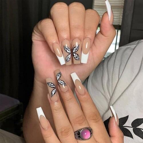 24Pcs 2021 Newest Nice Designed Detachable False Nail Tips Full Coverage Long Ballerina Gradient Fake Nail DIY Nail Art Decor