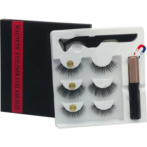 Makeup 3 pairs of magnetic eyelashes + liquid eyeliner + tweezers, waterproof long lasting eyelash extension eyelash set