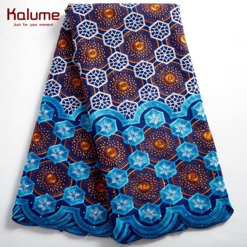 Kalume African Swiss Voile Lace Fabric Blue Nigerian Cotton Lace Fabric 5 Yards Swiss Voile Lace Fabric Women Diy Dress F2492