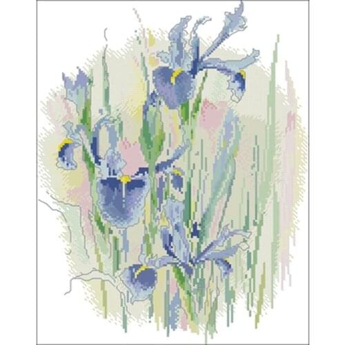 Watercolor painting purple iris Counted Cross Stitch 11CT 14CT 18CT DIY Chinese Cross Stitch Kits Embroidery Needlework Sets
