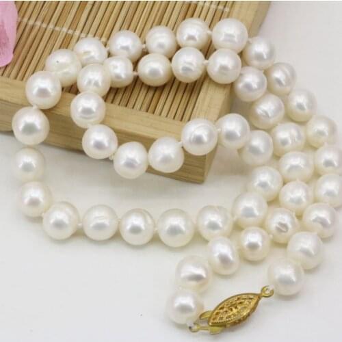 Charms weddings gifts natural pearl 8-9mm white freshwater cultured nearround beads necklace women diy chain choker 18inch B3230