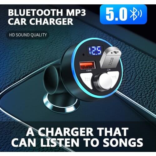 Car Charger Bluetooth 5.0 Car Handsfree FM Transmitter Car Mp3 Player Dual USB Charger Support Music Bluetooth Lighter Chager