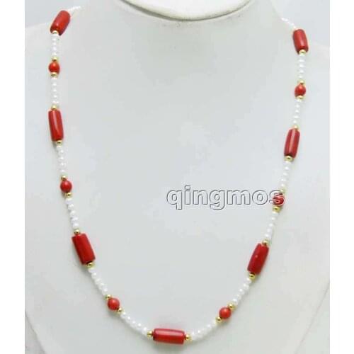 4-5mm White Round Natural Pearl and 6-7mm Red Coral & 10-11mm Thick Slice Coral 30'' necklace-nec6432 Wholesale/retail Free ship