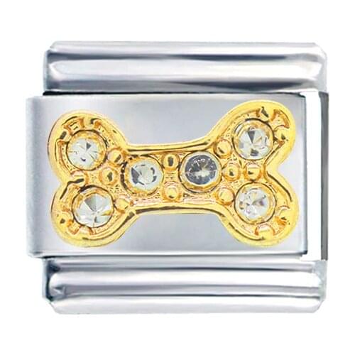 Stainless Steel Wholesale Composable link bracelet Classic size 9mm love my dog crystal bone Italian charm fit Zoppini Nomiation