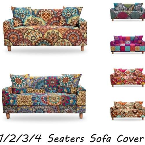 Boho Slipcovers Sectional Elastic Stretch Mandala Sofa Cover For Living Room Couch Cover L shape Armchair Cover 1/2/3/4 Seater