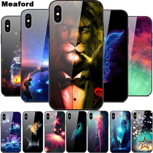 Tempered Glass Case For iPhone 7 Plus 8 8Plus 6 6S Cover Soft Bumper 3D Cat Printing Funda For iPhone XS MAX XR 10 11 Phone Case