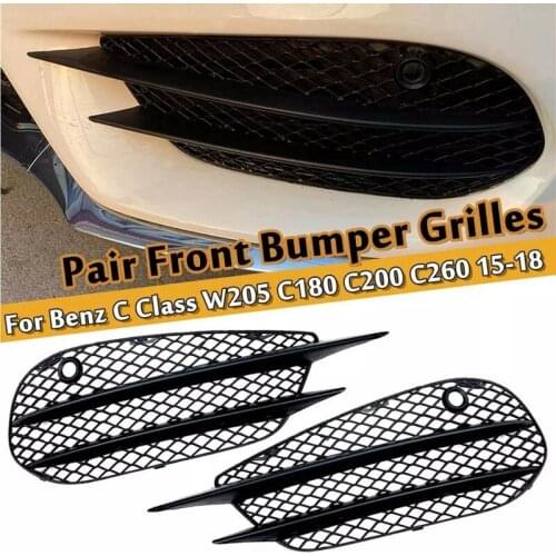 For Mercedes-Benz W205 C-Class C180 C200 C260 2015-2018 Set L+R Front Bumper Fog Lamp Grill Grille Insert Face Bar Cover