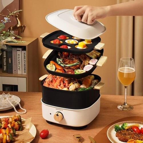 JRM0538 Electric Hot Pot Household Multi-function Split Cooking Pot Non-stick Barbecue Breakfast Frying Pan 3L 220V SD-DR-A01