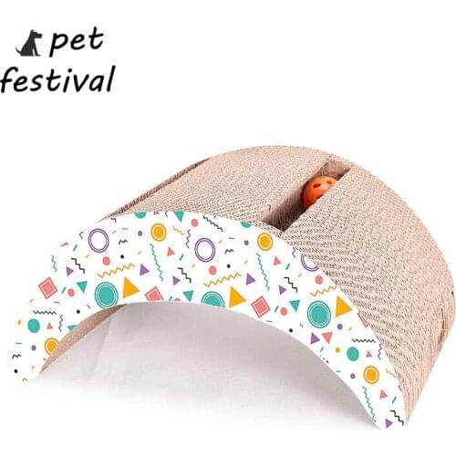 Pet Festival Cat Scratch Board moon Shaped Funny Pet Toys Cat Hide-seek Toy Cat Scratch toy with The bell toys