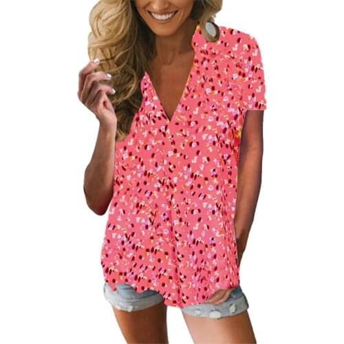 Ladies Oversize T-Shirts Fashion Casual V Neck Floral Print Easy to Match Comfortable Breathable Fashion Printed T-shirt Summer