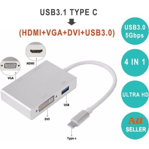 4 in 1 Type-C USB 3.1 USB C Type C to HDMI VGA DVI USB 3.0 Adapter Cable for Laptop Apple Macbook Google Chromebook Pixel