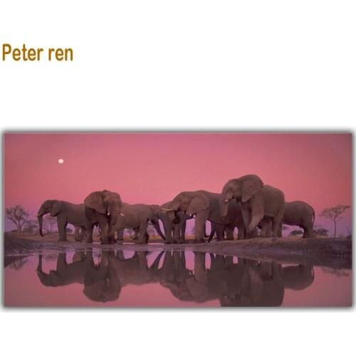 Peter ren Diamond painting Animal 5 Round \ Square mosaic Picture of rhinestones Full Embroidery with diamonds "Elephant group"