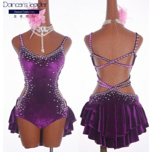 Latin dance performance clothing salsa performance clothing female jumpsuit new purple stretch velvet purple custom children