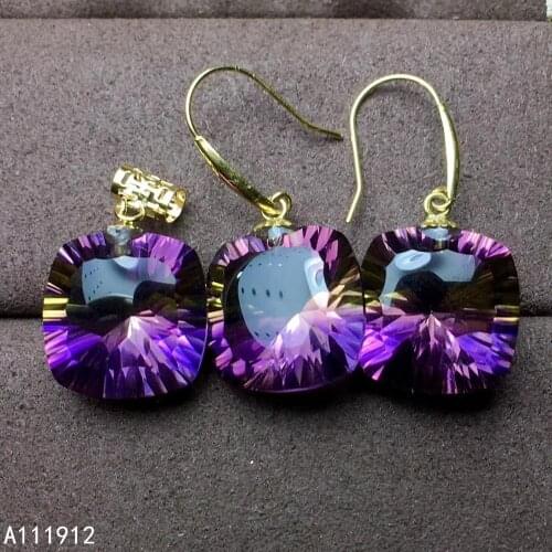 KJJEAXCMY fine jewelry natural Ametrine 18K Gold women pendant necklace earrings set luxury
