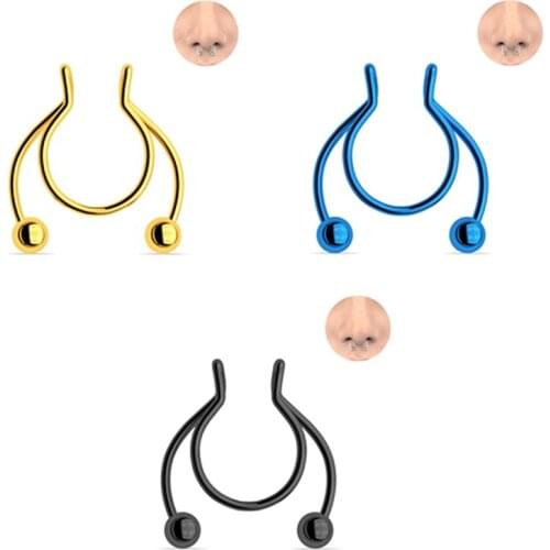 1PC Stainless Steel Crystal Nose Stud Pack U Shape Nose Rings Set Heart Nostril Piercing Set Straight Pin Body Piercing Jewelry