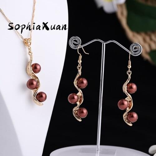 SophiaXuan Hawaiian New Design Jewelry Sets Trendy Polynesian Gold Plateds Colorful Pearl Earrings and Necklaces Sets for Women