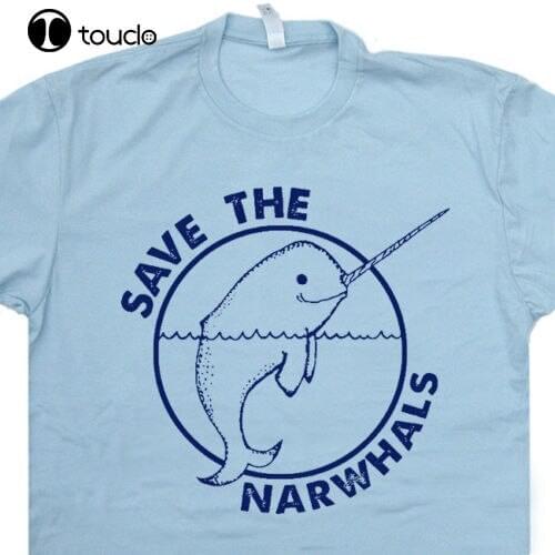 Tops Cool T Shirt Save The Narwhals T Shirt Funny Cool Dolphin Animal Whales Unicorn Vintage Tee O-Neck Tshirt Homme