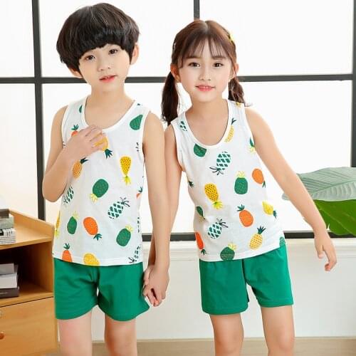 Summer Kids Clothes Childrens Pajamas Sets Pyjamas Kids Vest+Pants 2pcs Cartoon Pajamas For Girl Boys Baby Sleepwear Nightwear