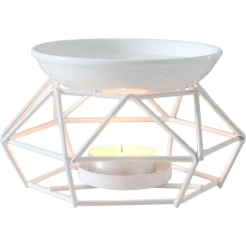 Metal Aromatic Oil Burner Geometric Frame Ceramic Essential Oil Tealight Candle Holder Wax Melt Warmer Melter Aroma Lamp