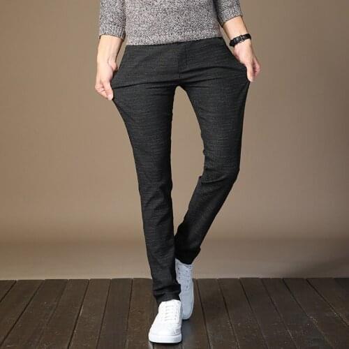2019 Autumn Winter New Mens Slim Casual Pants Fashion Business Stretch Thicken Cotton linen stripe Male Brand Trousers