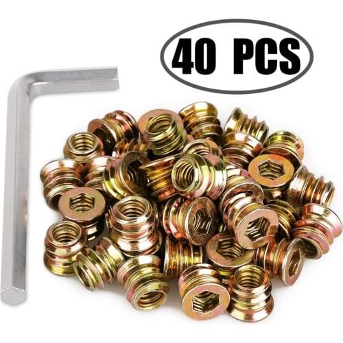 40pieces Pack of Furniture Screws Threaded Inserts for Wood Furniture.1/4"-20 screw type. Comes with 6mm Hex Spanner