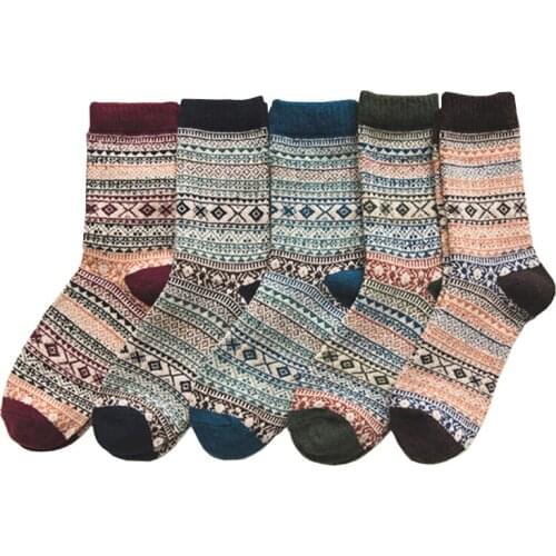 1Pairs Men Socks Casual Winter Warm Thick Wool Vintage Colorful Knit Soft Socks Birthday Gift Harajuku