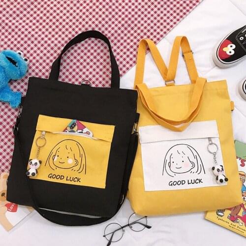 New Yellow Double Shoulder pack Large Capacity Student Crossbody Schoolbag For Women Bag Multi Functional Canvas Handbag