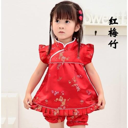2020 New Summer Floral baby girls clothes sets outfits infant suits New Year Chinese tops dresses short pants Qipao cheongsam