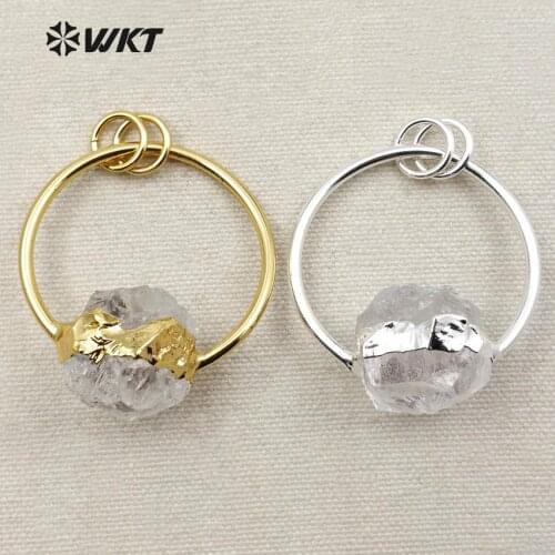 WT-P1208 Wholesale fashion jewelry natural crystal pendant High quality Random shape crystal quartz with 24k gold electroplate