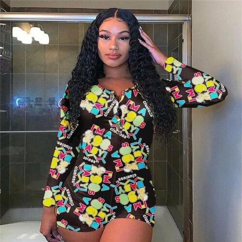 2020 Autumn Sexy Bodysuit Women Clothes Cartoon Long Sleeve Bodycon Bandage Jumpsuit Romper Casual Leotard Tops Sleepwear