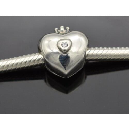 Authentic 925 Sterling Silvercharms Love Heart Crown Golden CZ Beads Bracelets And Bangle DIY Suitable For Women Jewelry