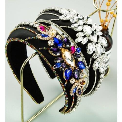 Retro Baroque Polychromatic Crystal Flower Head Luxurious Metal Belt and Shiny Rhinestone Headbands For Women Party Headdress