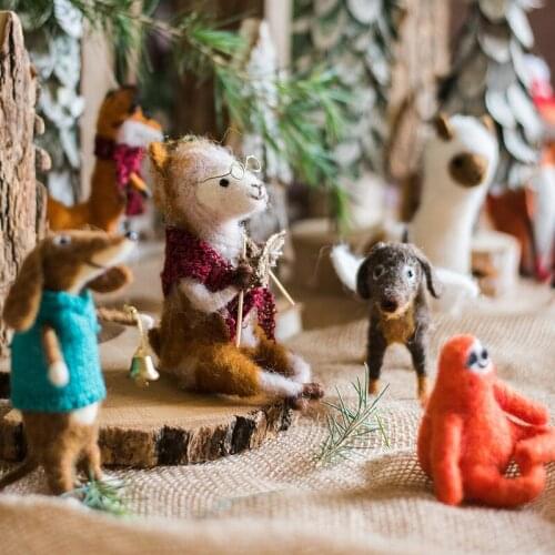 Handmade Art Wool Felt Doll Forest Animal Doll Gift Freeze Grid Animation Image Decoration