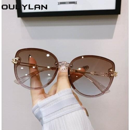 Oulylan Vintage Cat Eye Sunglasses Women Men Brand Designer Gradient Eyewear Metal Frame Outdoors Shades for Ladies Blue Tea
