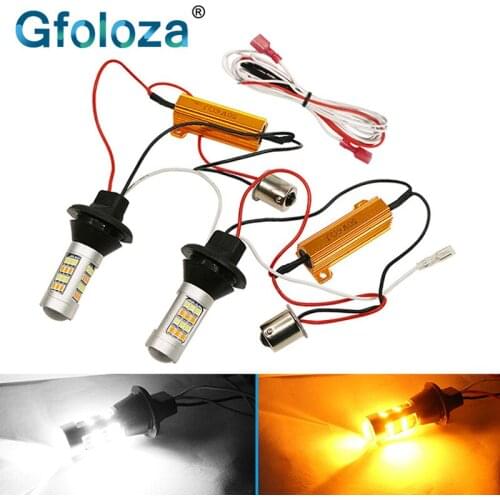 Gfoloza 2Pcs 1156 P21W LED Dual Color Bulbs T20 BAU15S W21W Py21w LED Canbus Turn Signal Light No Error White+Amber 2835 42-SMD