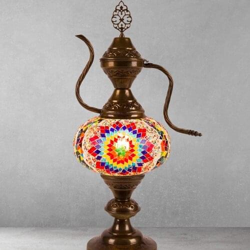 Turkish Moroccan Table Bedside Tiffany Nightstand Crystal Stained Glass Lamp for Bedroom Living Room - Small Vintage Mosaic Deco