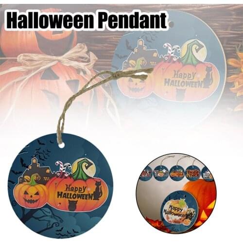 Halloween Decoration Round Wooden Pendant Home Pumpkin Wooden Decoration Fun Holiday Listing GQ