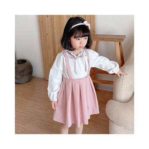2021 Spring Korean Childrens Girls Pleated Dresses Baby Patchwork Matching Cartoon Cotton Long-sleeved Dress Childrens Clothes