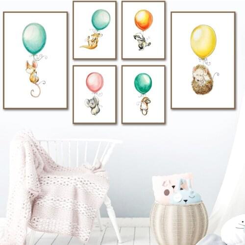Balloon Hedgehog Koala Kangaroo Raccoon Animal Wall Art Canvas Painting Nordic Posters And Prints Wall Pictures Kids Room Decor