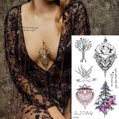 Temporary fashion tattoos underboob sexy mandala sternum temporary tattoo sticker woman tattoo and body art tatoo compass birds