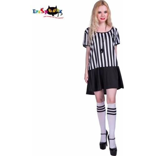 Eraspooky Stripe Referee Girl Cosplay Judge Suit Costume for Women Game Role Play Uniform Halloween Fancy Dress Adult