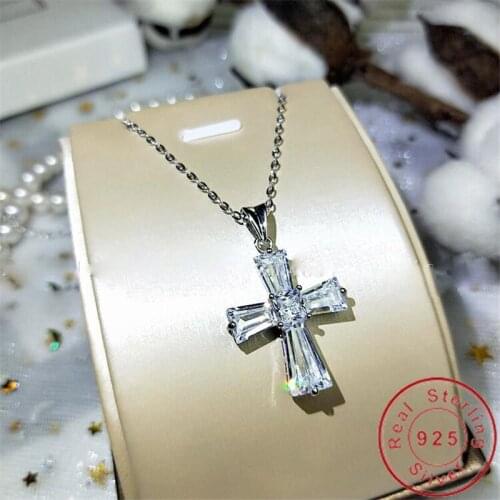 2020 Original 925 Sterling silver Cross Pendant Ladder Sona Cz Stone Cross Pendant Necklace for Women Party Wedding jewelry