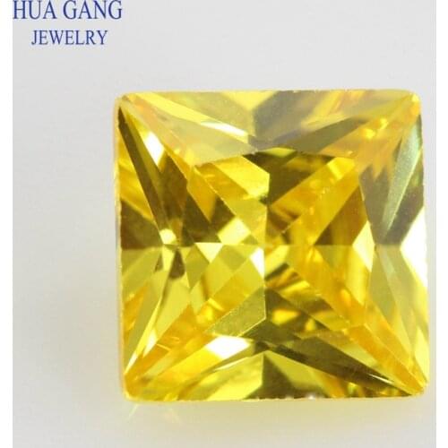 Golden Square Shape 5A Princess Cut Yellow CZ Stone Synthetic Gems Cubic Zirconia 1.5x1.5~14x14mm For Jewelry