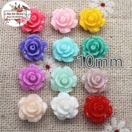 100pcs 10mm Mixed Color flower camellia resin flatback cabochon DIY jewelry/phone decoration No Hole