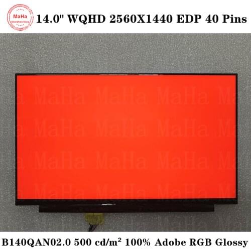 14.0" For Thinkpad X1 Carbon 2017/18/19 T490 LCD Screen Dolby display 40 pins B140QAN02.0 FRU 00NY679 500 cd/m² 100% Adobe RGB
