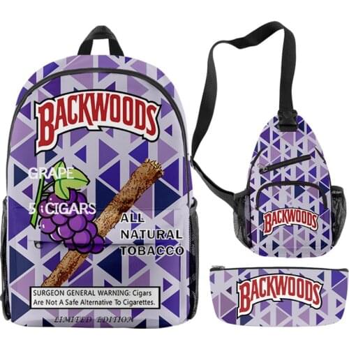 New Backwoods Cigar 3D Printed Backpack 3Pcs For Men and Women Schoolbag Students Bag Personalized Cosplay Storage Bag
