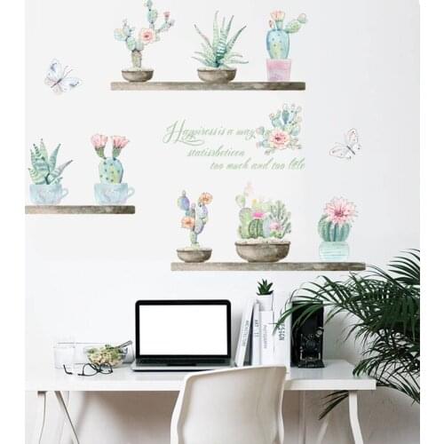 3d vivid succulent plant flower butterfly wall stickers living room bedroom TV Background wall decals mural arts home decor