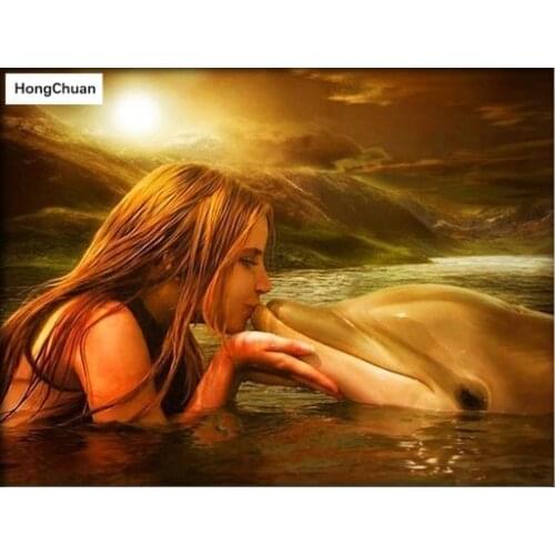 5D Diamond Painting Dolphin Girl Full Square/Round Diamond Embroidery HandmadeRhinestone DIY Mosaic HomeDecoration Fast Delivery